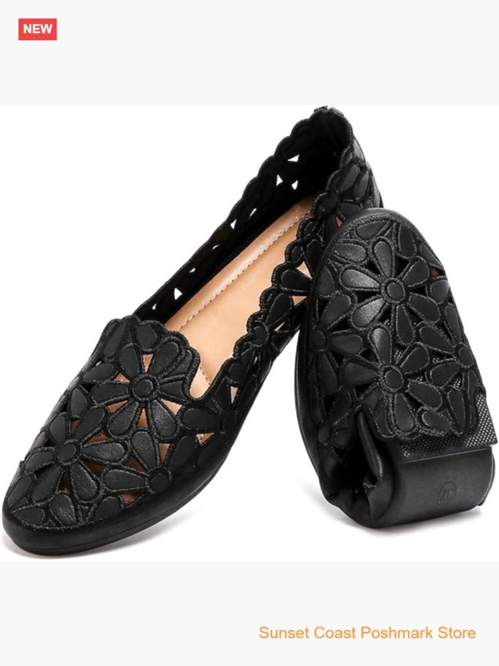 Floral Ballet Flats Slip On PU Leather Round Toe Dress Shoes